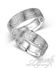 Обручальные кольца из белого золота с бриллиантами и орнаментом